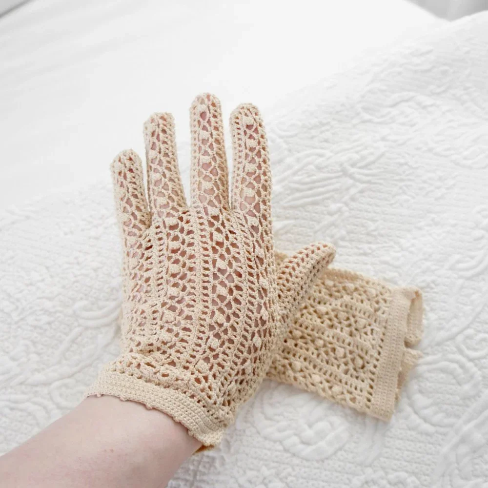 Vintage Crochet Irish Lace Summer Bridal Gloves